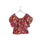 MARC NEW YORK FLORAL PUFF SLEEVE TOP RED YELLOW SMALL