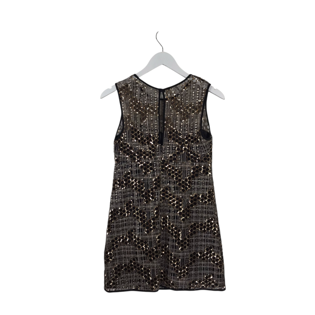 MILLY LACE SEQUIN SLEEVELESS DESIGNER DRESS GOLD BLACK 2