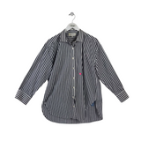 KERRI ROSENTHAL STRIPE LONG SLEEVE DESIGNER BLOUSE NAVY WHITE LARGE