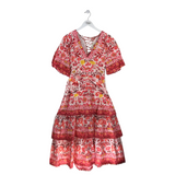 FARM RIO SHORT SLEEVE MAXI DESIGNER DRESS CORAL WHITE SMALL