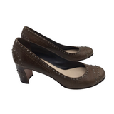 PRADA STUDDED ACCENT PUMPS DESIGNER SHOES BROWN 39