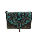 PATRICIA NASH RET$179 TOOLED LEATHER CROSSBODY HANDBAG BROWN TURQUOISE