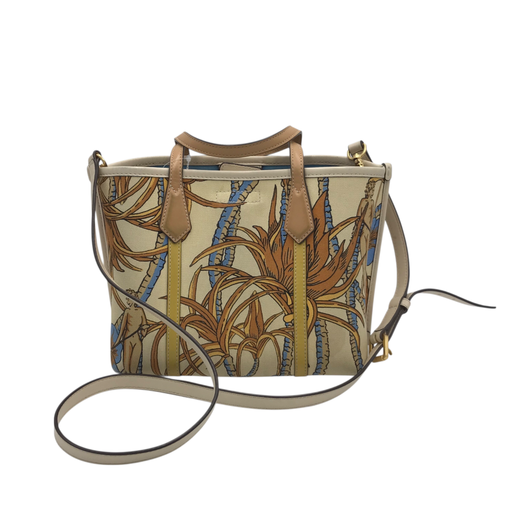 TORY BURCH RET$438 CANVAS TOTE HANDBAG BEIGE BROWN