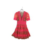 BRONX & BANCO RET$450 LACE SHORT SLEEVE DESIGNER DRESS NUDE CORAL XSMALL