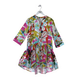 VILAGALLO PRINT MINI 3/4 SLEEVE DESIGNER DRESS WHITE MUTLI 40