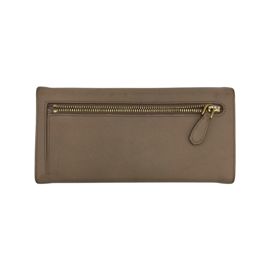 PRADA SAFFIANO LEATHER CONTINENTAL LONG LUXE WALLET BEIGE
