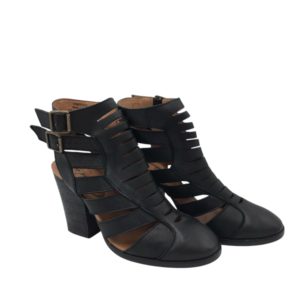 FREE PEOPLE RET$178 "HAYES" LEATHER HEEL BOOTIE SHOES BLACK 8
