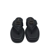 COACH "SYLVIE" LEATHER PLATFORM SANDAL SHOES BLACK GOLD 8
