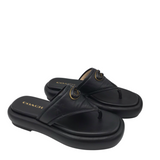 COACH "SYLVIE" LEATHER PLATFORM SANDAL SHOES BLACK GOLD 8