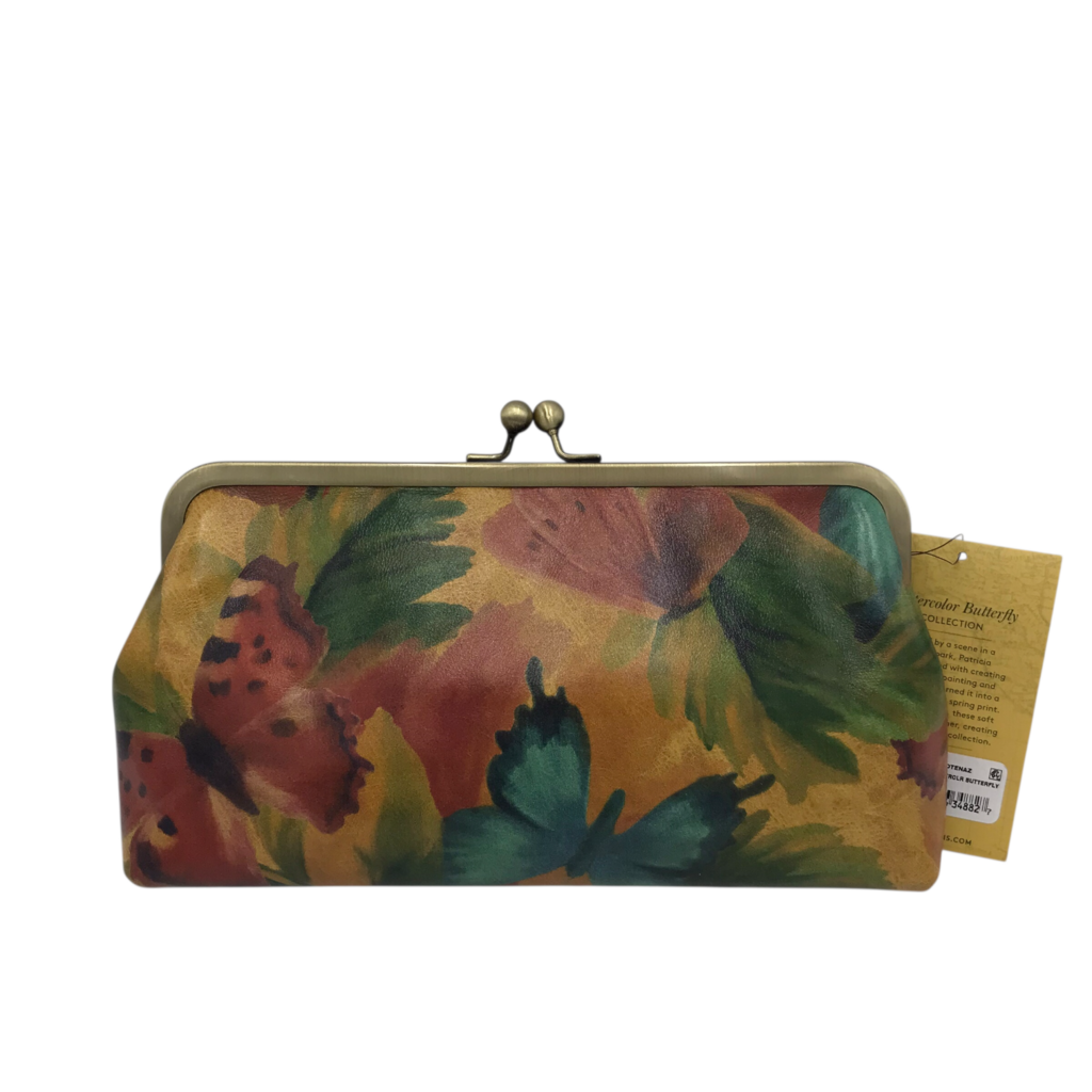 PATRICIA NASH NWT BUTTERFLY CLUTCH HANDBAG TAN TEAL