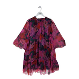 JOHNNY WAS NWT$425 FLORAL 3/4 SLEEVE DESIGNER DRESS PINK PURPLE X SMALL