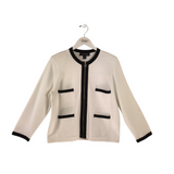 ST JOHN LONG SLEEVE DESIGNER CARDIGAN WHITE BLACK LARGE