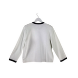 ST JOHN LONG SLEEVE DESIGNER CARDIGAN WHITE BLACK LARGE