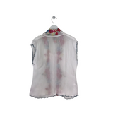 JOHNNY WAS EMBROIDERED CAP SLEEVE DESIGNER BLOUSE WHITE PINK MEDIUM