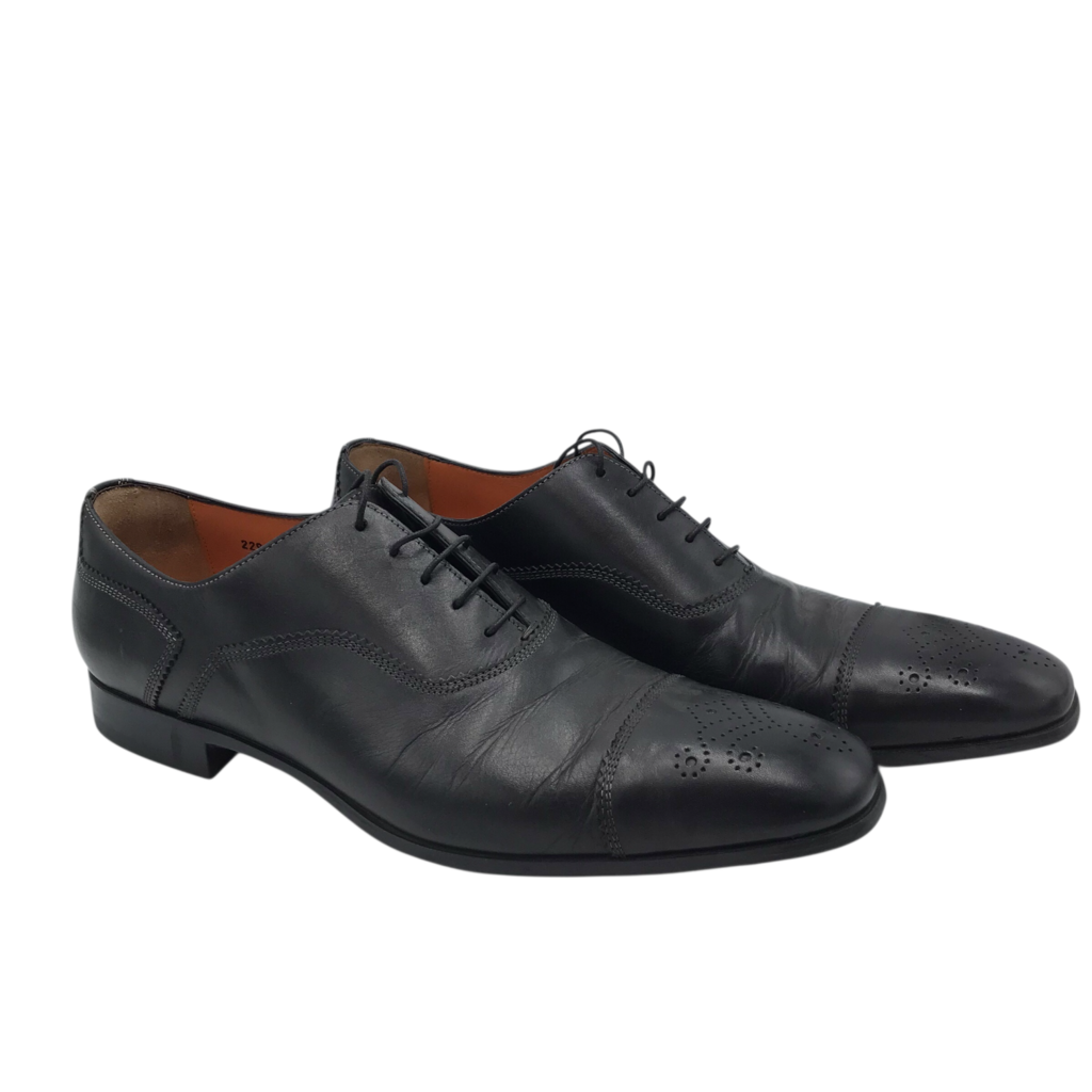 SANTONI LEATHER LACE UP OXFORD MEN SHOE BLACK 11.5