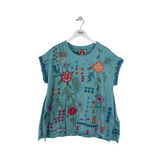 JOHNNY WAS NWT$138 EMBROIDERED DESIGNER TOP BLUE RED MEDIUM