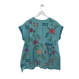 JOHNNY WAS NWT$138 EMBROIDERED DESIGNER TOP BLUE RED MEDIUM