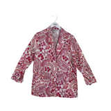 JOHNNY WAS RET$255 100% LINEN OPEN DESIGNER BLAZER RED WHITE LARGE