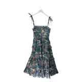 ULLA JOHNSON RET$425 PRINT SLEEVELESS TIERED MIDI DESIGNER DRESS TEAL 4