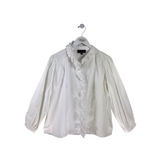 NILI LOTAN EYELET TRIM LONG SLEEVE DESIGNER BLOUSE WHITE MEDIUM