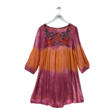 DOUBLE D RANCH FIESTA EMBROIDERED LONG SLEEVE DESIGNER DRESS PINK ORANGE LARGE