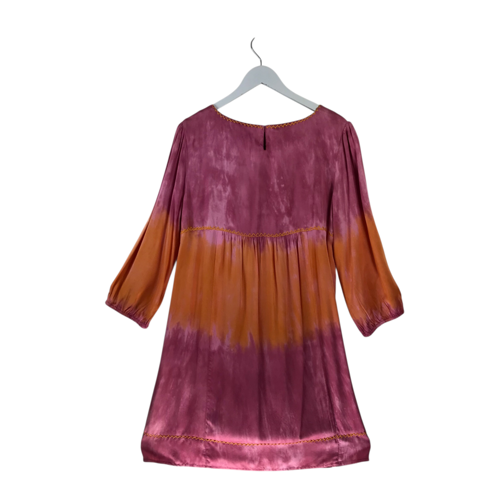 DOUBLE D RANCH FIESTA EMBROIDERED LONG SLEEVE DESIGNER DRESS PINK ORANGE LARGE
