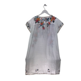 JOHNNY WAS EMBROIDERED SHORT SLEEVE DESIGNER DRESS WHITE MULTI LARGE