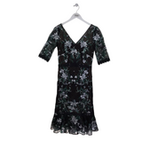 MARCHESSA NOTTE EMBROIDERED SHORT SLEEVE DESIGNER DRESS BLACK GREEN 6