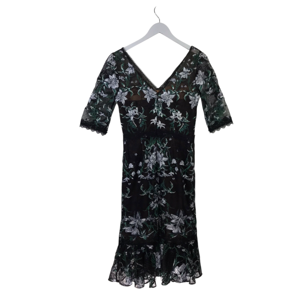 MARCHESSA NOTTE EMBROIDERED SHORT SLEEVE DESIGNER DRESS BLACK GREEN 6