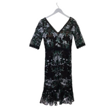 MARCHESSA NOTTE EMBROIDERED SHORT SLEEVE DESIGNER DRESS BLACK GREEN 6