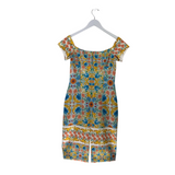 BLACK HALO SHORT SLEEVE DESIGNER DRESS BLUE YELLOW 6