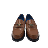 FREE PEOPLE RET$128 LEATHER PENNY LOAF SHOES BROWN BLUE 9