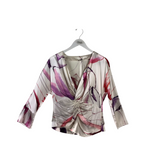 2PC TOP/PANT SILK SATIN DESIGNER OUTFIT WHITE PURPLE MEDIUM