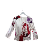 2PC TOP/PANT SILK SATIN DESIGNER OUTFIT WHITE PURPLE MEDIUM