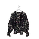 KOBI HALPERIN FLORAL LONG SLEEVE DESIGNER TOP BLACK WHITE XLARGE