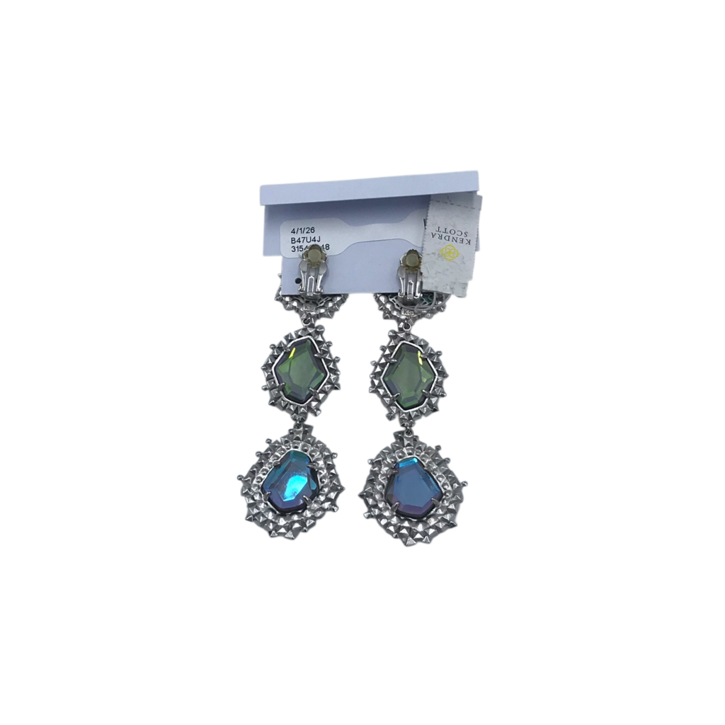 KENDRA SCOTT NWT$250 CLIP ON DANGLE EARRINGS SILVER BLUE