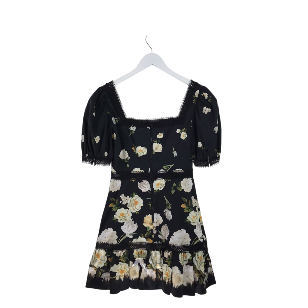 ALICE + OLIVIA NWT$440 FLORAL SHORT SLEEVE DESIGNER DRESS BLACK YELLOW 4