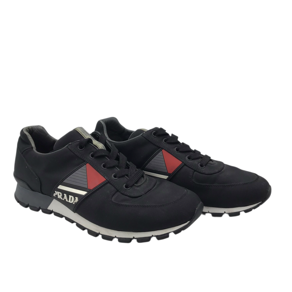 PRADA LEATHER/FABRIC LOW TOP SNEAKERS LUXE MEN SHOES BLACK 8.5