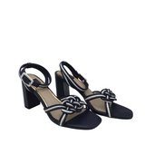 WHITE HOUSE BLACK MARKET BLOCK HEEL SANDAL SHOES NAVY WHITE 8