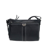 BRIGHTON RET$415 LEATHER CROSSBODY HANDBAG BLACK SILVER
