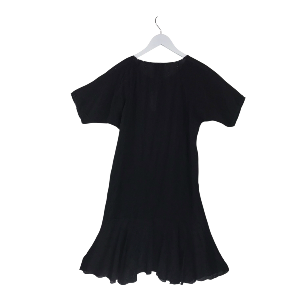 JOHNNY WAS EMBROIDERED SHORT SLEEVE DESIGNER DRESS BLACK SMALL