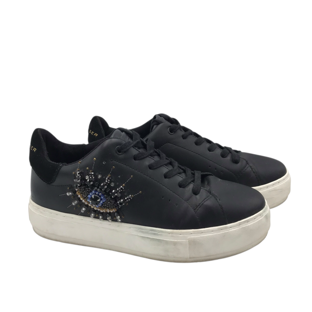RET$138 CRYSTAL EYE SNEAKER SHOES BLACK WHITE 38.5