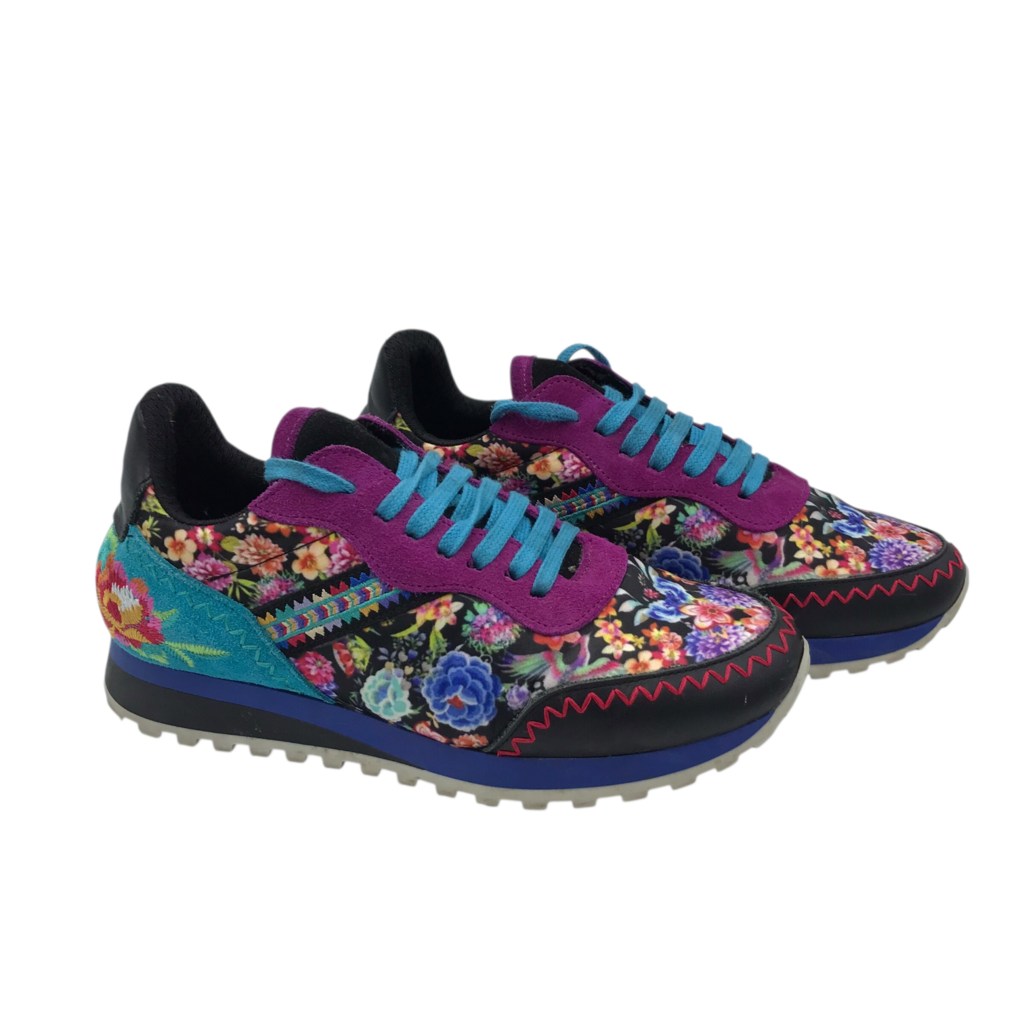 JOHNNY WAS RET$298 PRINT SNEAKER SHOES TEAL PURPLE 37
