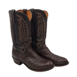 LUCCHESE OSTRICH ROUND TOE MEN BOOTS BROWN 9.5E