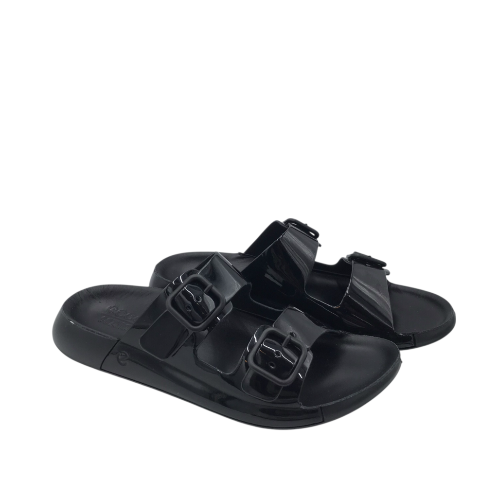 ECCO RET$160 LEATHER TWO STRAP SANDAL SHOES BLACK 8-8.5