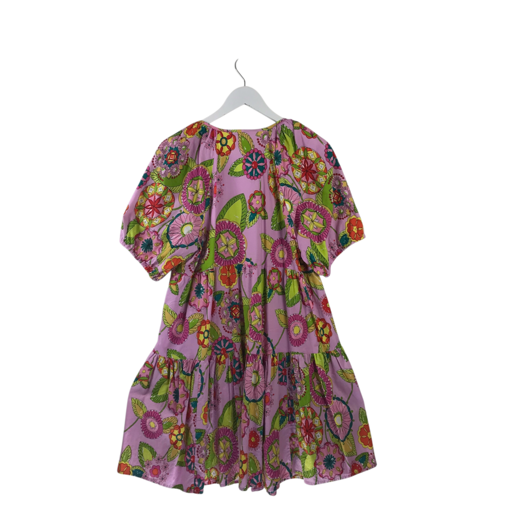 UNCLE FRANK FLORAL PUFF SLEEVE DRESS PINK GREEN MEDIUM