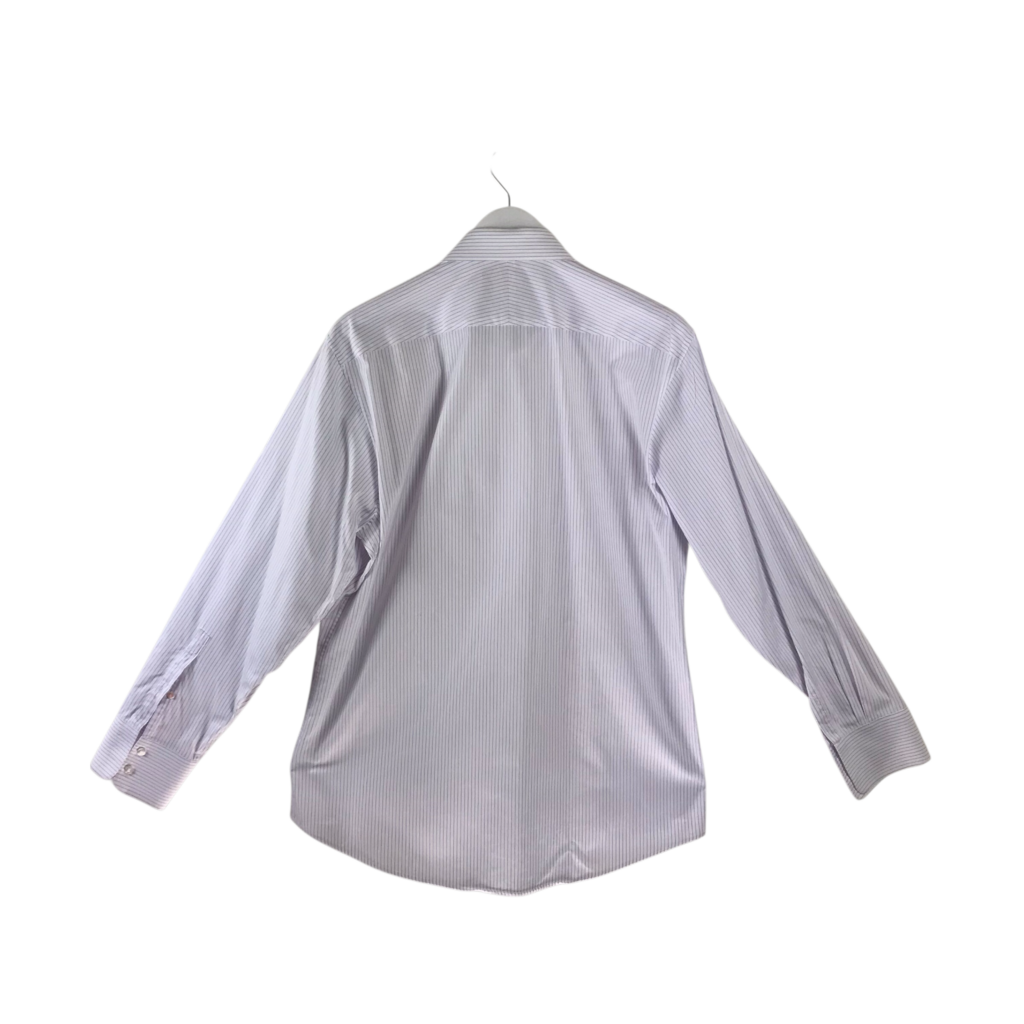 THOMAS PINK STRIPE LONG SLEEVE MEN SHIRT WHITE LAVENDER 16.5