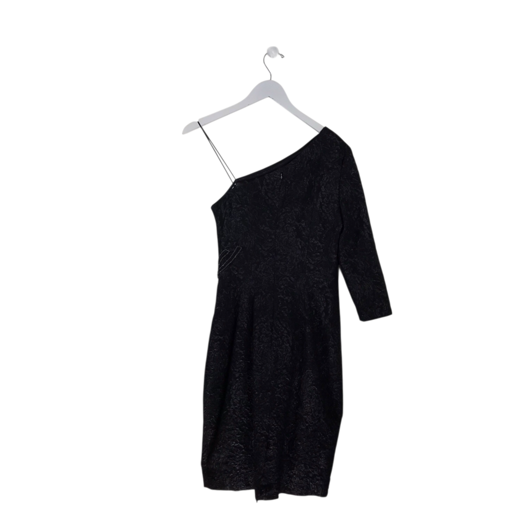 TERI JON ONE-SHOUDLER MIDI DESIGNER DRESS BLACK SILVER 6