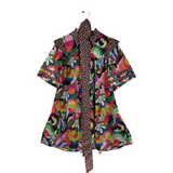 CROSBY PRINT SHORT SLEEVE TIE BELT DESIGNER DRESS MULTI LARGE