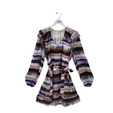 MARIE OLIVER PRINT LONG SLEEVE TIE BELT DESIGNER DRESS WHITE MULTI LARGE